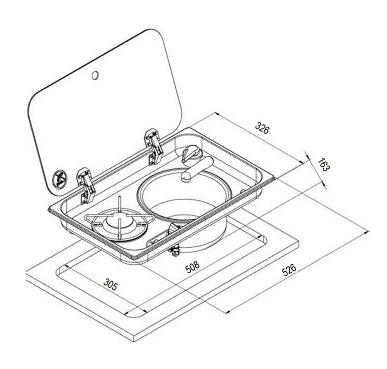 Navy Load Stainless Steel Single Hob With Right Hand Sink And Glass Lid NL.24000 4 Navy Load Stainless Steel Single Hob With Right Hand Sink And Glass Lid NL.24000 - Image 2