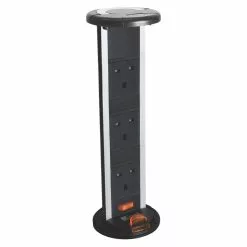 Kengo Pop Up Vertical 13A Mains Triple Socket Power Dock Black